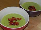 Velouté de petits pois aux courgettes et son chorizo croquant