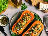 Courge butternut farcie au riz sauvage petits pois et Roquefort