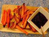 Frites de patates douces, carottes et pommes de terre, avec ketchup de betteraves