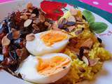 Aubergines, riz au safran et oeufs