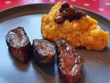 Magret de canard au miel et aux amandes, purée de butternut