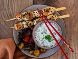 Brochettes de poulet et légumes à la japonaise