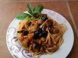 Spaghetti aux aubergines et olives noires