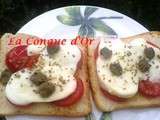 Tartines de tomates, mozzarella et câpres