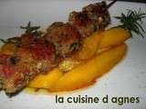 Brochette de magret de canard poêlée de mangue