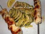 Brochettes de poulet au citron et gratin de courgettes