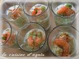 Tartare de concombre avocat et crevettes en verrine