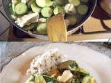 Sauté de poulet aux courgettes, aneth, carvi et crème d'amandes