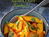 Carottes fanes bio, vinaigrette à l'ail des ours et cerfeuil du jardin