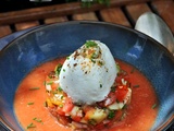 Gaspacho, mirepoix de légumes d'été et mozzarella di Buffala