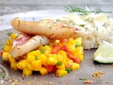 Rougets sur lit de mangue, risotto au vin jaune et aneth