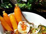 Salade avec des carottes du jardin, courgettes, tomates et oeuf