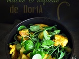 Salade d'aiguillettes de poulet, mangue, roquette et mâche