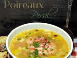 Soupe de poireau à la pancetta et aux pignons