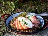 Tournedos de cabillaud et lard croustillant, lentilles du Puy