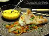 Turbot aux endives et oignons confits, sauce hollandaise au cumin