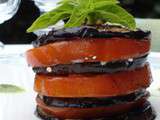 Mille Feuilles de Tomate, Aubergine et Mozzarella, Sauce Barbecue et Pesto