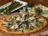 Pizza, asperges vertes, ricotta et ail des ours