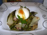 Fricassées d'asperges, oeuf mollet