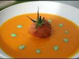 Velouté de potimarron au piment d'espelette, sorbet de tomate à la menthe