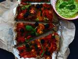 Tarte rustique aux tomates, sarrasin et pesto crémeux d’avocat et roquette