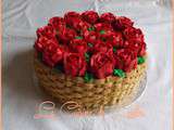 Panier de roses rouges aux framboises