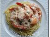 Linguines aux Crevettes, Crème safranée au Citron et Estragon