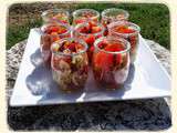 Verrine tomate, poivron jaune,mozzarela aux épices vertes