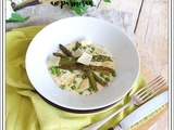 Asperges sautées et petits pois, sur polenta crémeuse au parmesan