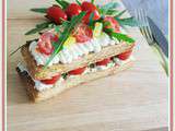 Mille feuilles de pesto, tomates et fromage frais