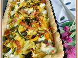 Tarte aux spaghetti de courgettes, lardons et chèvre