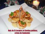 Noix de st jacques et gambas poêlées, crème de sauternes