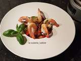 Gambas sautees a l' ail et ratatouille minute ( recette de l atelier des chefs)