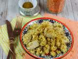 Poêlée de poulet, riz et lentilles corail