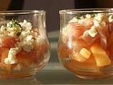 Verrine melon/bacon/feta/persil