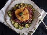 Salade de courgettes grillées, copa, pesto et mozza