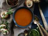 Soupe de courge aux champignons et son pesto de roquette