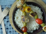 {Plat} Brochettes de poulet épicées aux olives