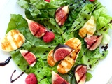 Salade de figues, halloumi grillé et framboises