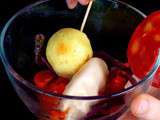 Salade de tomates cerises, glace au chorizo et popcakes au paprika