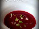 Velouté froid de betteraves, framboises et céleri croquant