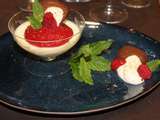 Panna cotta , coulis de framboises, tuiles au chocolat