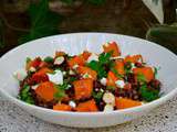 Salade de lentilles, potimarron rôti, noisettes grillées et féta