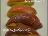 Variations d'aspics pour apéritif: canard fumé - oeuf de caille et saumon - avocat