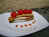 Mille feuille de dorade aux aubergines et pesto rosso