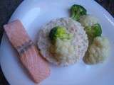 Risotto aux brocolis, chou-fleur et saumon