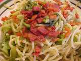 Spaghetti au brocoli, bacon et fromage