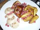 Foie gras poelé, boudin blanc aux noix, pommes sautées et grenade