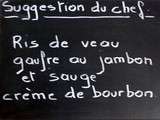 Ris de veau à la crème de Bourbon, gaufres à la sauge et au jambon