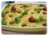 Gratin de polenta, tomates cerises et basilic